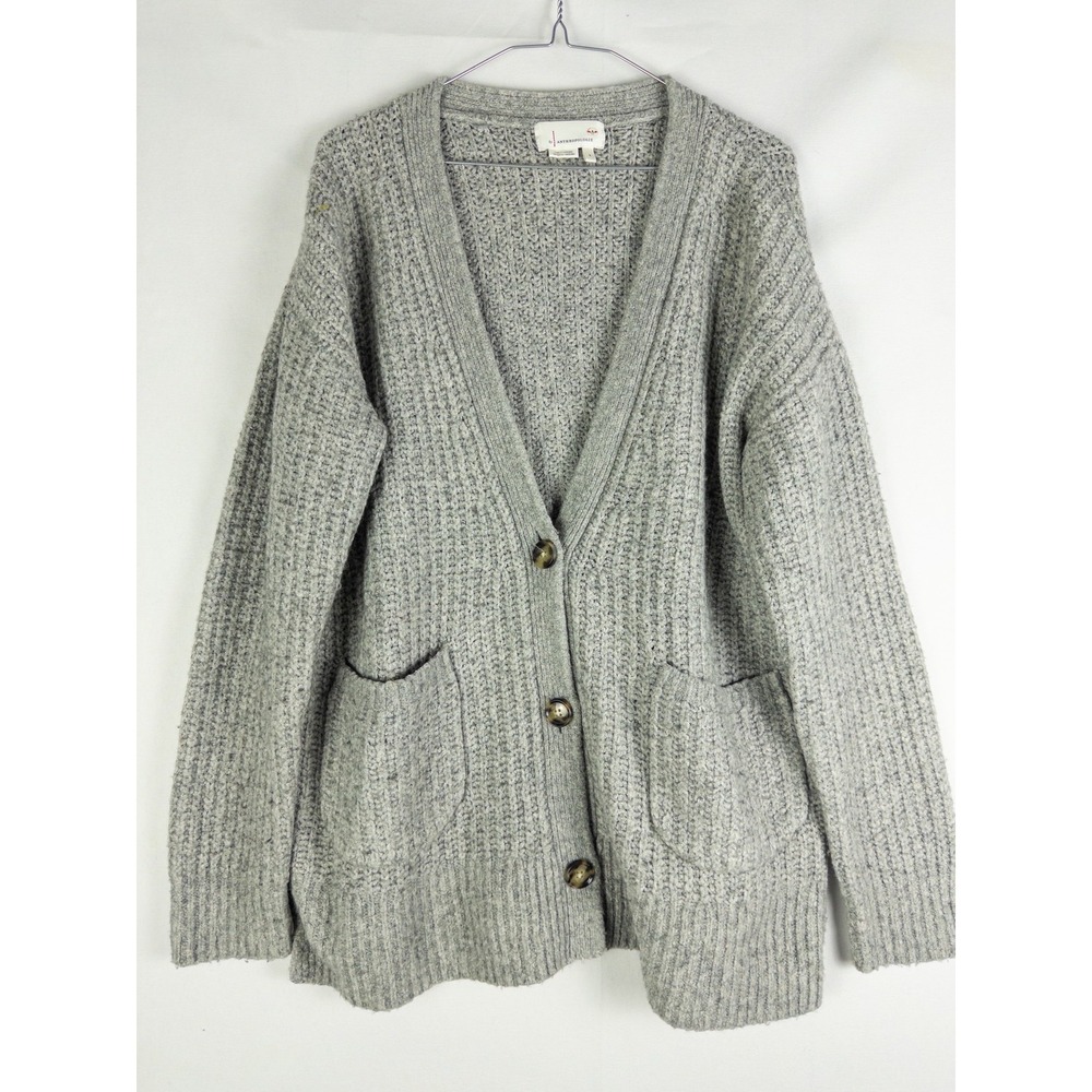 Anthropologie Chunky Ribbed Knit Cardigan Womens S Gray Oversized Button Boho Co